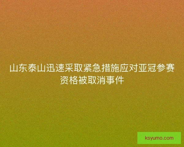 山东泰山迅速采取紧急措施应对亚冠参赛资格被取消事件